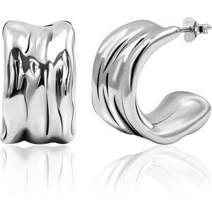 MAX + STONE C Shape Wavy Half Hoop Earrings 925 Sterling Silver NWT